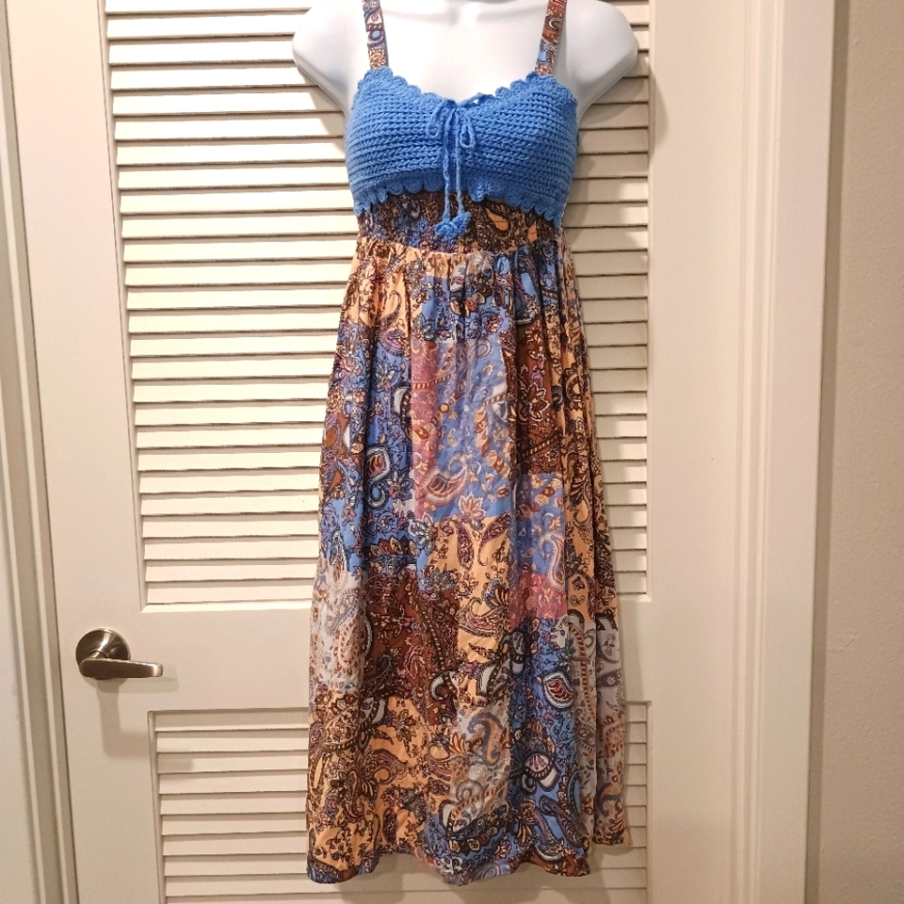 NWT Tween Diva Bohemian Knit Blue and Brown Maxi Dress Size 8